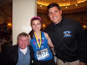 fellow stroke survivor Ray Driscoll, Katie Jerdee and Tedy Bruschi after the Boston Marathon 