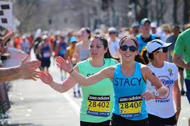 Stacy Friedman running the Boston Marathon, in honor of a Marathon Bombing victim and fund-raising for Limbs for Life