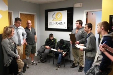 Teacher Sean McGeough and students from Warren County Technical School learning P&O technology at Sunshine P&O.